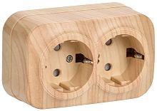 Розетка с заземлением накладная IEK Glory РСш22-3-ХС 2-м. шторки сосна картинка